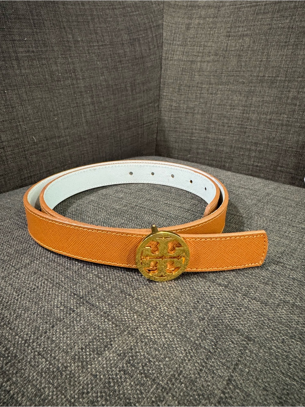 Rory Burch Reversible Leather Belt with Gold Logo Buckle